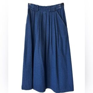 VTG CABIN CREEK Denim Maxi Skirt Full Pleated Pockets Made In USA Sz 10